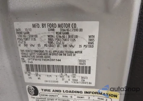 2013 Ford F-150 Xlt из США, поврежденный, VIN 1FTFW1ET9DKD91144